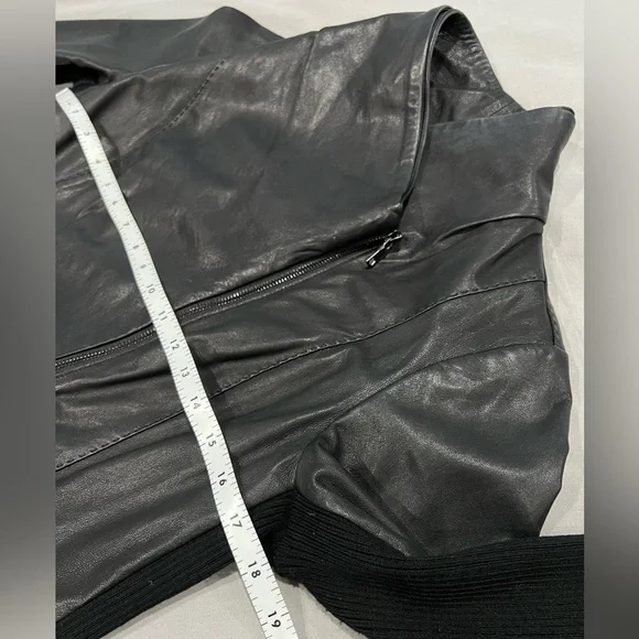 Vince Scuba Leather & Stretch Wool Panel Black Motto Jacket Womens L 8 - Picture 13 of 17